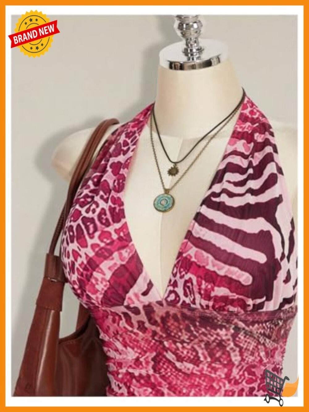 Plus Size Halter Mesh Mini Dress Y2K Animal Print Backless Club Party - Picture 3 of 4